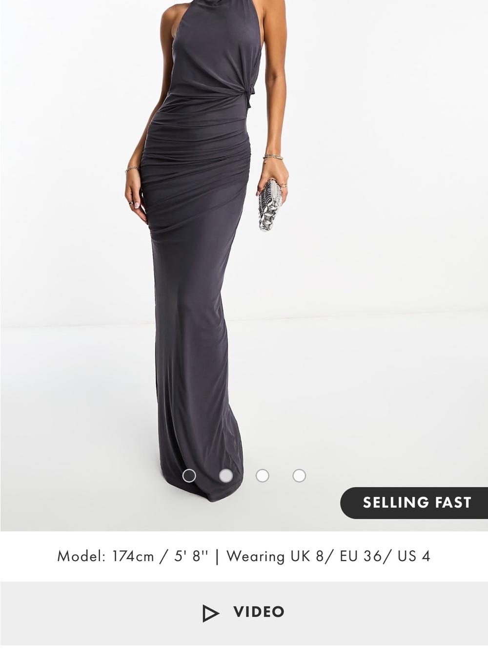 ASOS Charcoal Ruched Halter Maxi Dress